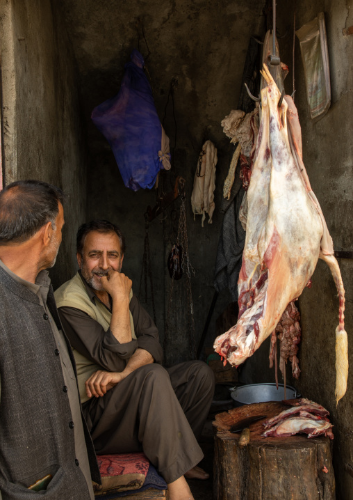Butchery with meat hanging, Jammu and Kashmir, Charar- E- Shrief, India