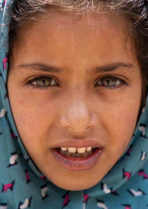 Portrait of a veiled Gujjar Bakerwal girl, Jammu and Kashmir, Kangan, India
