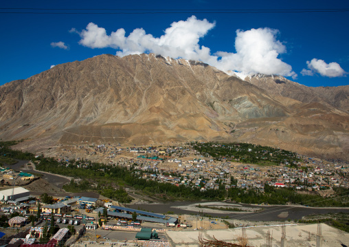 View of the town at the foot of the mountain, Ladakh, Kargil, India