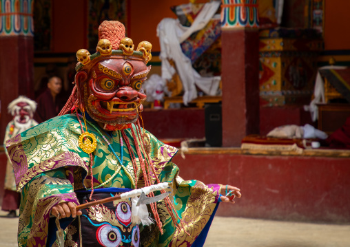 Cham dance with masked lamas in Lamayuru Monastery, Ladakh, Khalatse, India