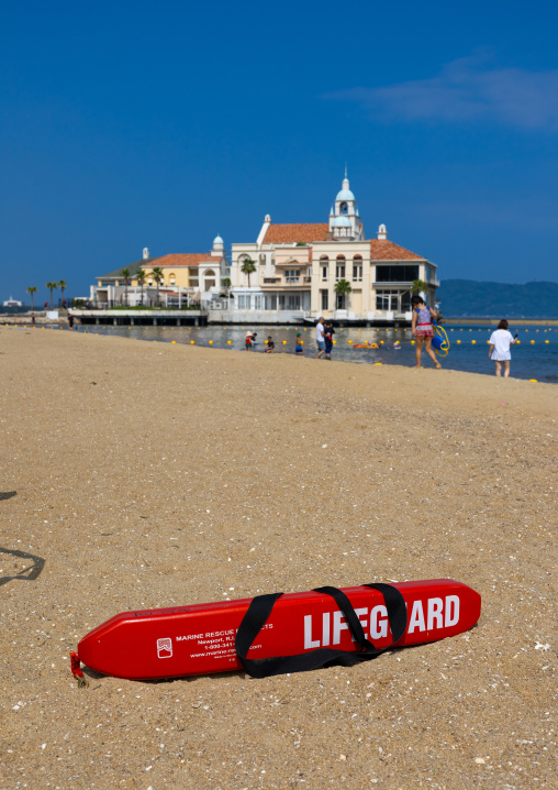 Red lifeguard lifeline at Momoshi beach, Kyushu region, Fukuoka, Japan