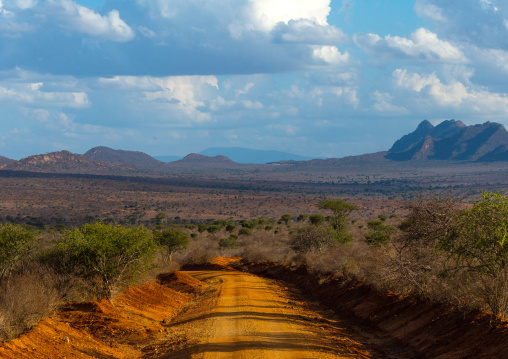 Landscape with mountains, Coast Province, Tsavo West National Park, Kenya