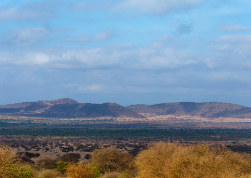 Landscape with mountains, Coast Province, Tsavo West National Park, Kenya