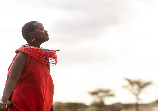 Portrait of a Samburu woman with a huge necklace, Samburu County, Samburu National Reserve, Kenya