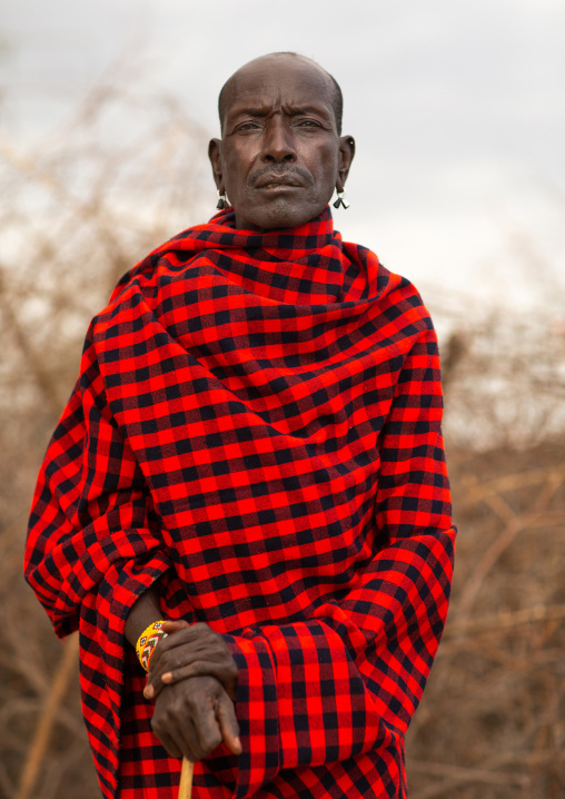 Portrait of a Samburu man with red clothing, Samburu County, Samburu National Reserve, Kenya