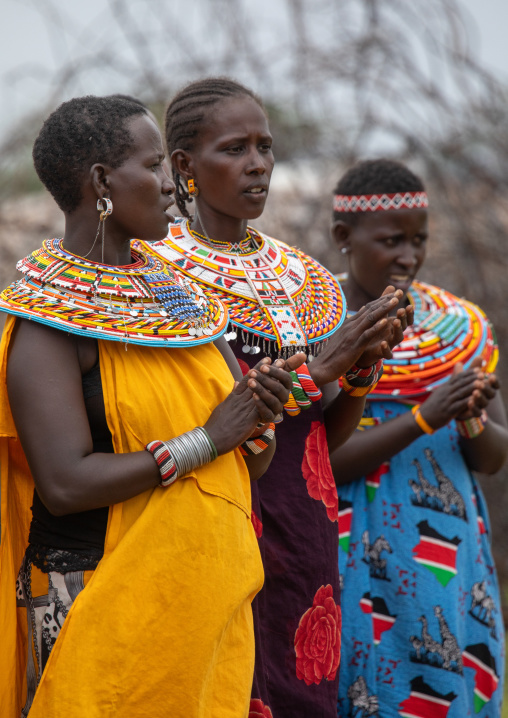 Portrait of samburu women with beaded necklaces, Samburu County, Samburu National Reserve, Kenya