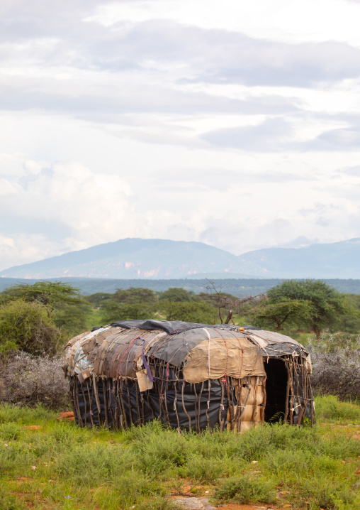 Saburu tribe village with huts, Samburu County, Samburu National Reserve, Kenya