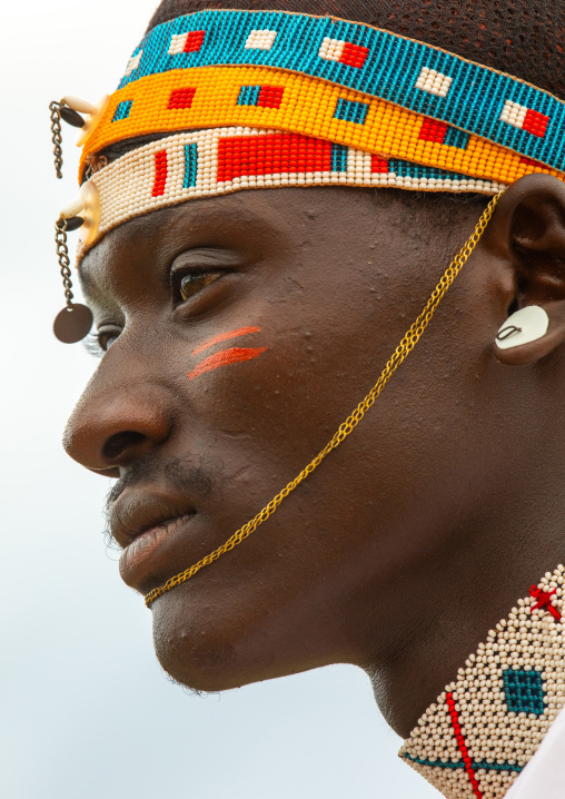 Portrait of a young samburu moran, Samburu County, Samburu National Reserve, Kenya