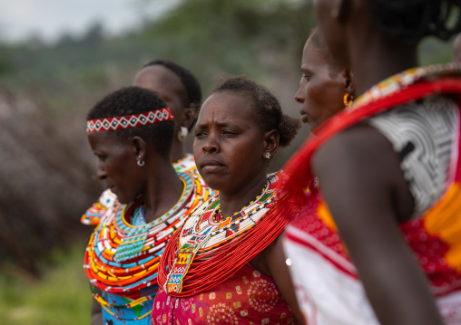 Portrait of samburu women with beaded necklaces, Samburu County, Samburu National Reserve, Kenya