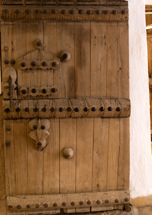 Old wooden door in Musmak fort, Riyadh Province, Riyadh, Saudi Arabia