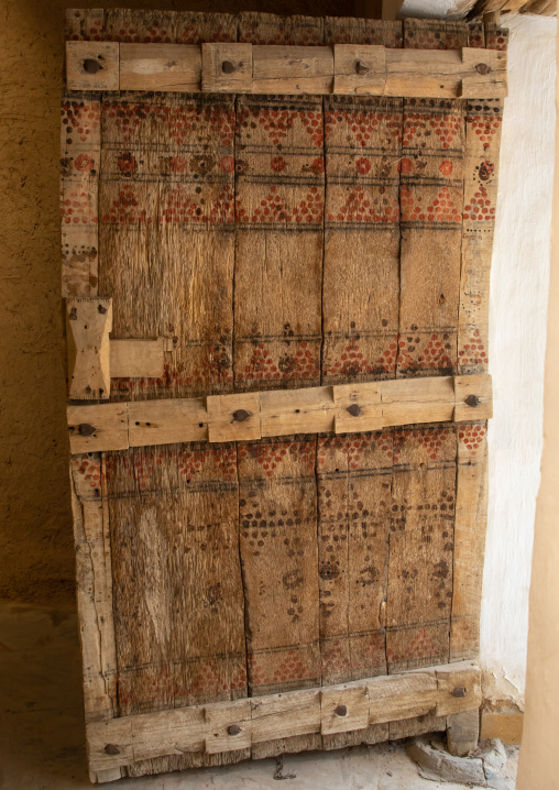 Old wooden door in Musmak fort, Riyadh Province, Riyadh, Saudi Arabia