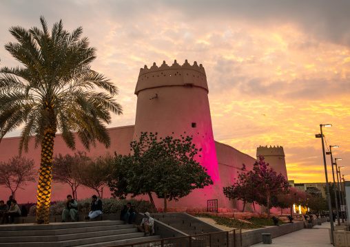 Musmak fort at dusk, Riyadh Province, Riyadh, Saudi Arabia