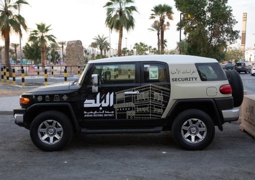 Historic district security car, Mecca province, Jeddah, Saudi Arabia