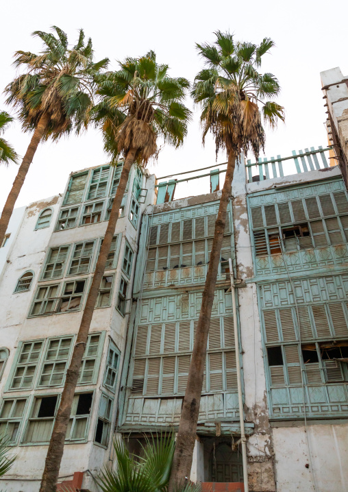 Old house with wooden mashrabiya in al-Balad quarter, Mecca province, Jeddah, Saudi Arabia