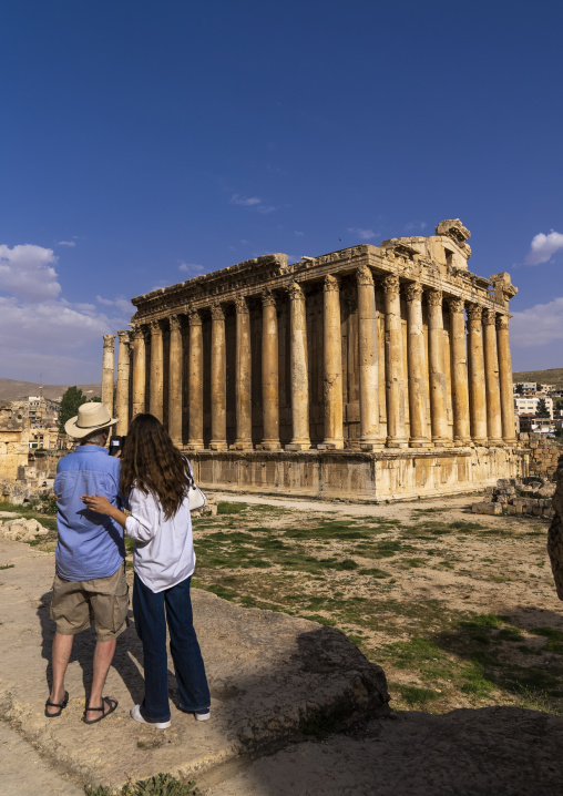 Tourists in front of the Temple of Bacchus, Baalbek-Hermel Governorate, Baalbek, Lebanon