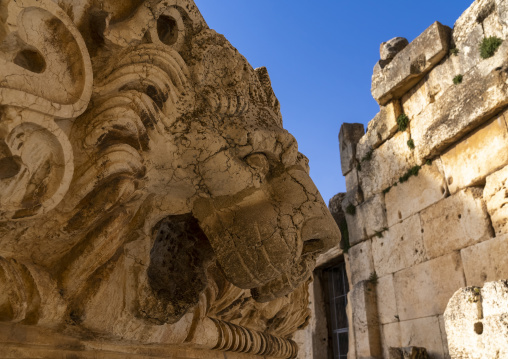 Lion head carving in the archaeological site, Baalbek-Hermel Governorate, Baalbek, Lebanon