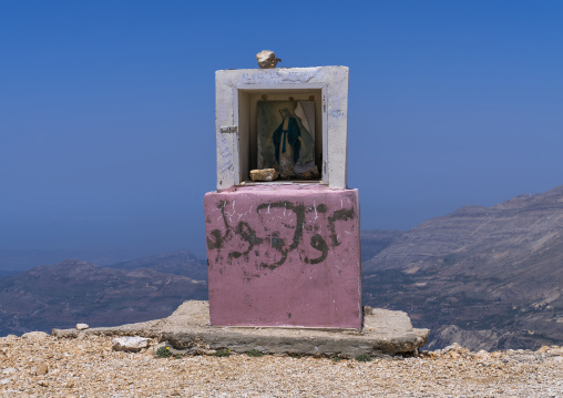 Virgin Maria statue along a road in the mountain, North Governorate, Daher el Kadib, Lebanon