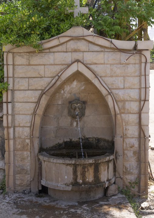 Fountain with a lion head in a village, North Governorate, Hasroun, Lebanon