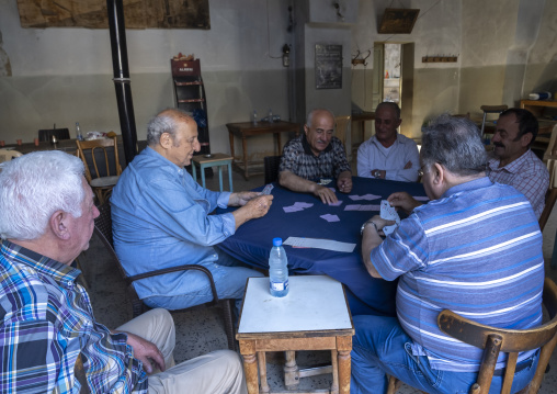 Lebanese men playing cards in a café, Mount Lebanon, Douma, Lebanon