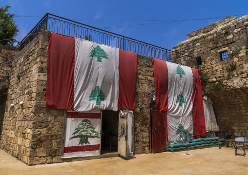 Lebanese flags in Citadel of Raymond de Saint Gilles, North Governorate, Tripoli, Lebanon