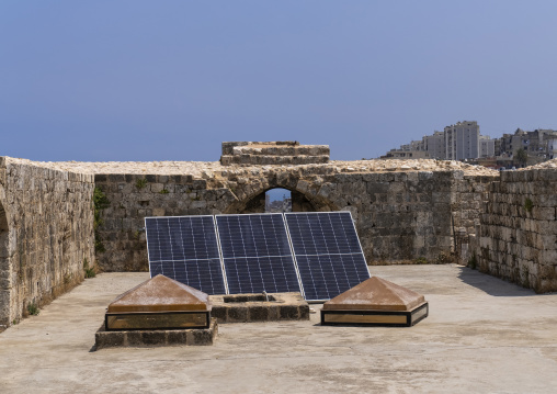Solar panels on the roof of the Citadel of Raymond de Saint Gilles, North Governorate, Tripoli, Lebanon