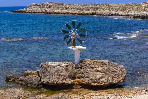 Windmill in a salt production site, North Governorate, Anfeh, Lebanon