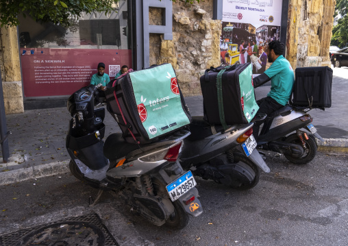 Syrian bikers from take away food delivery company Toters, Beirut Governorate, Beirut, Lebanon