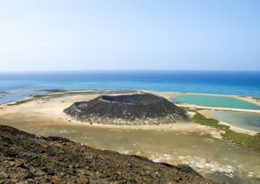 Volcano and lagoon, Al Zubair Archipelago, Island of Saba, Yemen