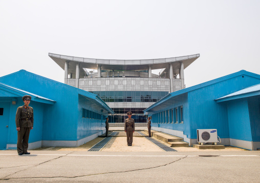 North Korean soldiers on the demarcation line in the DMZ, North Hwanghae, Panmunjom, North Korea