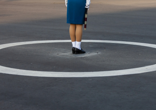 North Korean female traffic security officer in the street, DGC, Pyongyang, North Korea