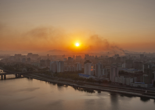Sunset over taedong river, DGC, Pyongyang, North Korea