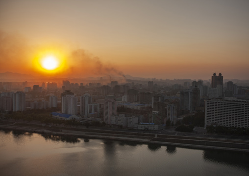 Sunset over taedong river, DGC, Pyongyang, North Korea