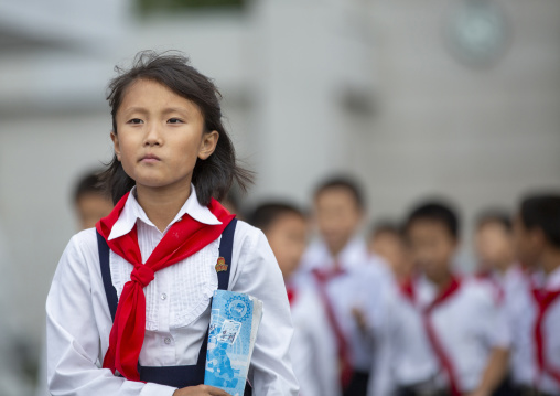 North Korean pioneers in the street, DGC, Pyongyang, North Korea