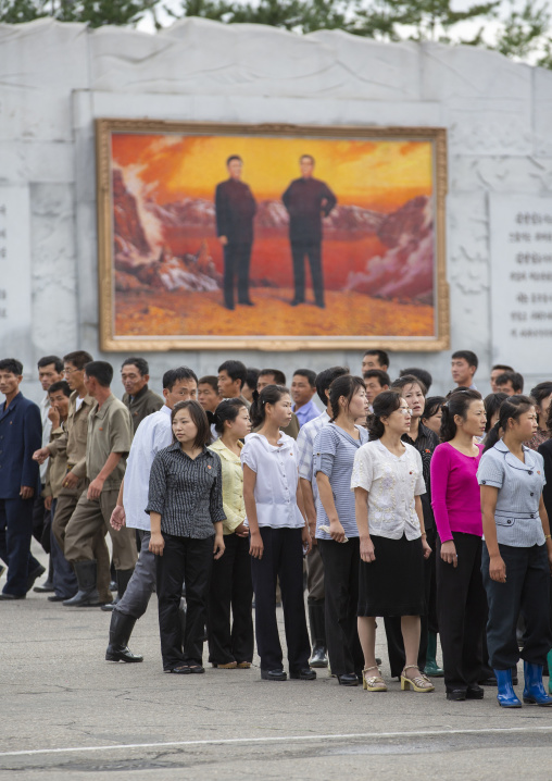 North Korean people paying respect to the Leaders in Mansudae art studio, DGC, Pyongyang, North Korea