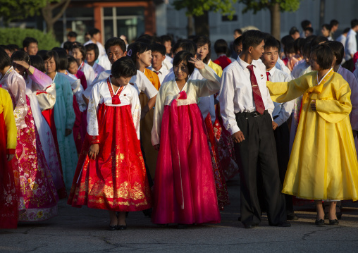 North Korean students during a mass dance performance, DGC, Pyongyang, North Korea