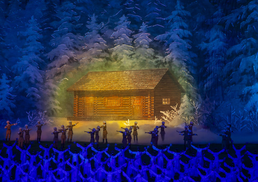 Dancers performing in front of Kim Jong il native house during Arirang, DGC, Pyongyang, North Korea