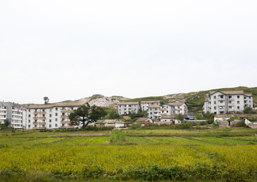 Apartements blocks in the countryside, North Hwanghae, Kaesong, North Korea