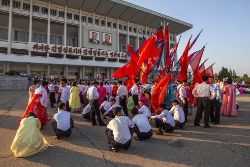 North Korean students during a mass dance performance, DGC, Pyongyang, North Korea
