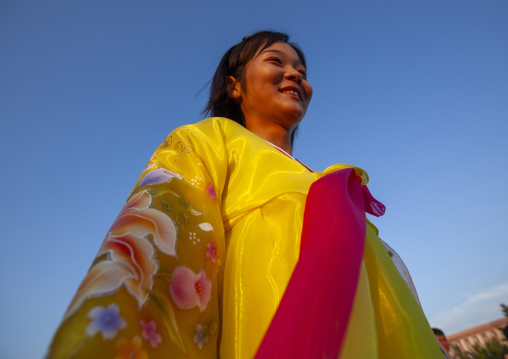 North Korean student during a mass dance performance, DGC, Pyongyang, North Korea