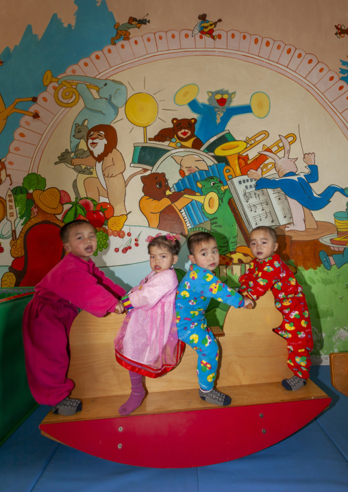North Korean children playing in an orphanage, South Pyongan, Nampo, North Korea