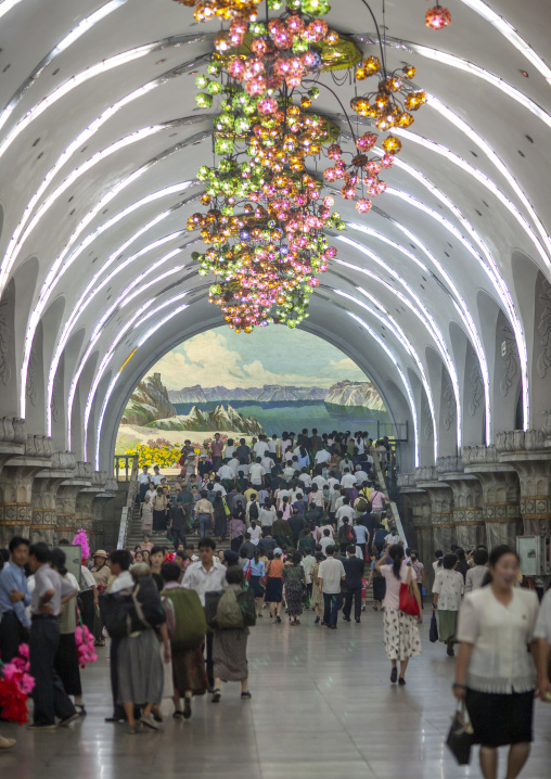 North Korean people in Yonggwang metro station, DGC, Pyongyang, North Korea