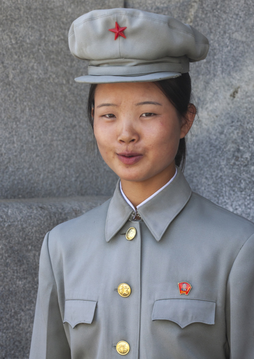 North Korean female guard in a museum, DGC, Pyongyang, North Korea