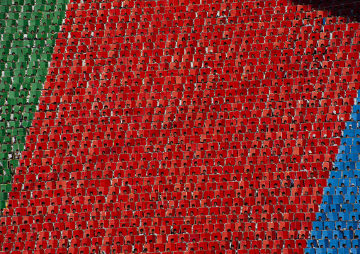 Children holding up boards during Arirang, DGC, Pyongyang, North Korea