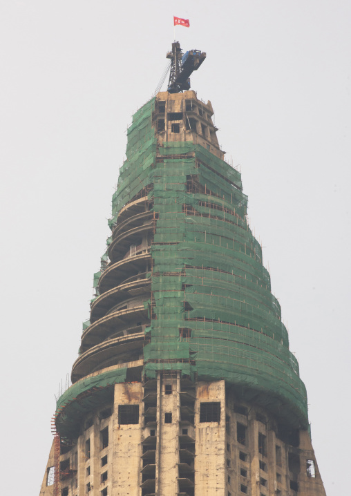 Construction of the pyramid-shaped Ryugyong hotel, DGC, Pyongyang, North Korea