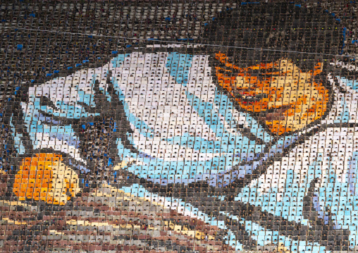 Children holding up boards during Arirang to create a taekwondo fighter, DGC, Pyongyang, North Korea