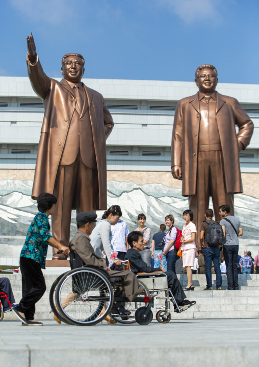 Disabled people in wheelchair in the Grand monument, DGC, Pyongyang, North Korea