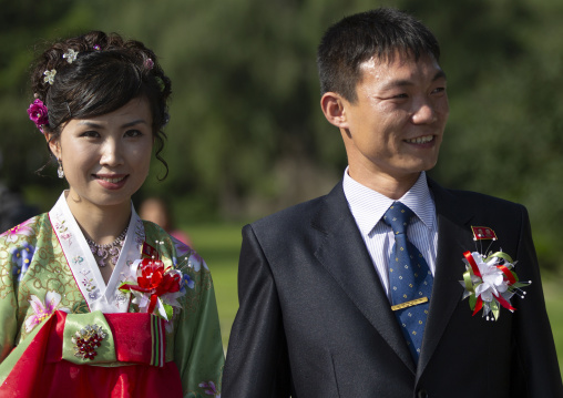North Korean couple celebrating their wedding DGC, Pyongyang, North Korea