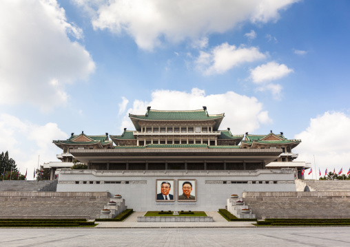 Kim il Sung and Kim Jong il giant portraits on Kim il Sung square, DGC, Pyongyang, North Korea
