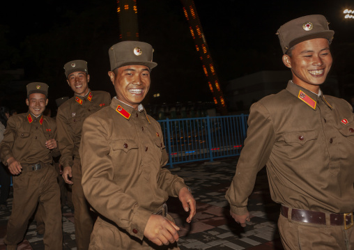 North Korean smiling soldiers having fun at Kaeson youth park, DGC, Pyongyang, North Korea
