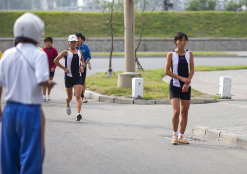 North Korean women running marathon, DGC, Pyongyang, North Korea